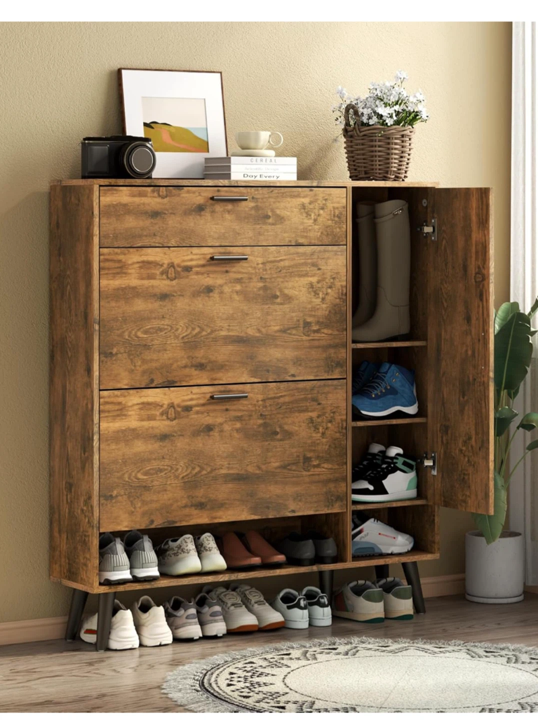 Wooden Shoe Cabinet Organizer