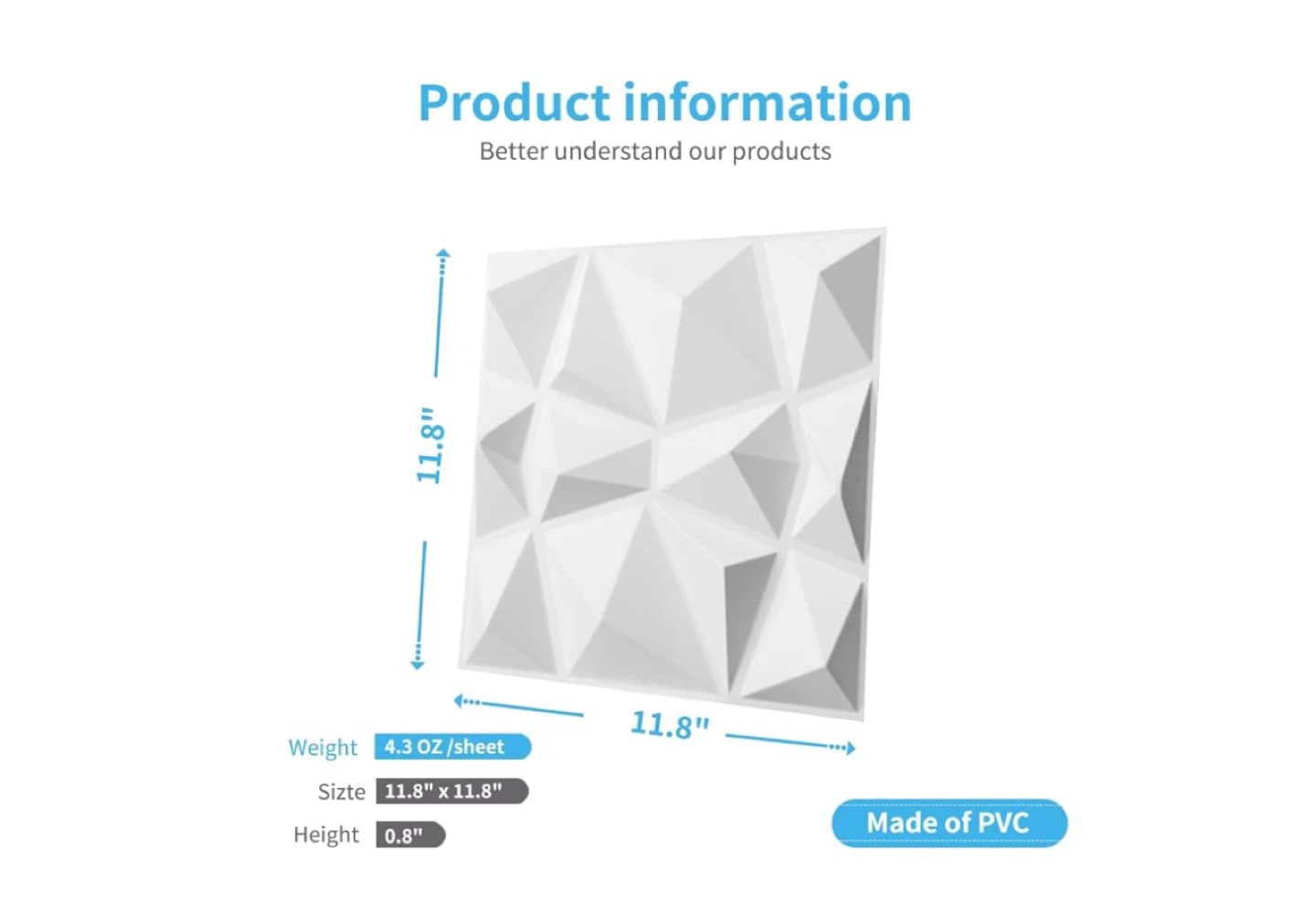 Art3d 3D Diamond Wall Panels 11.8" x 11.8" - photo 2