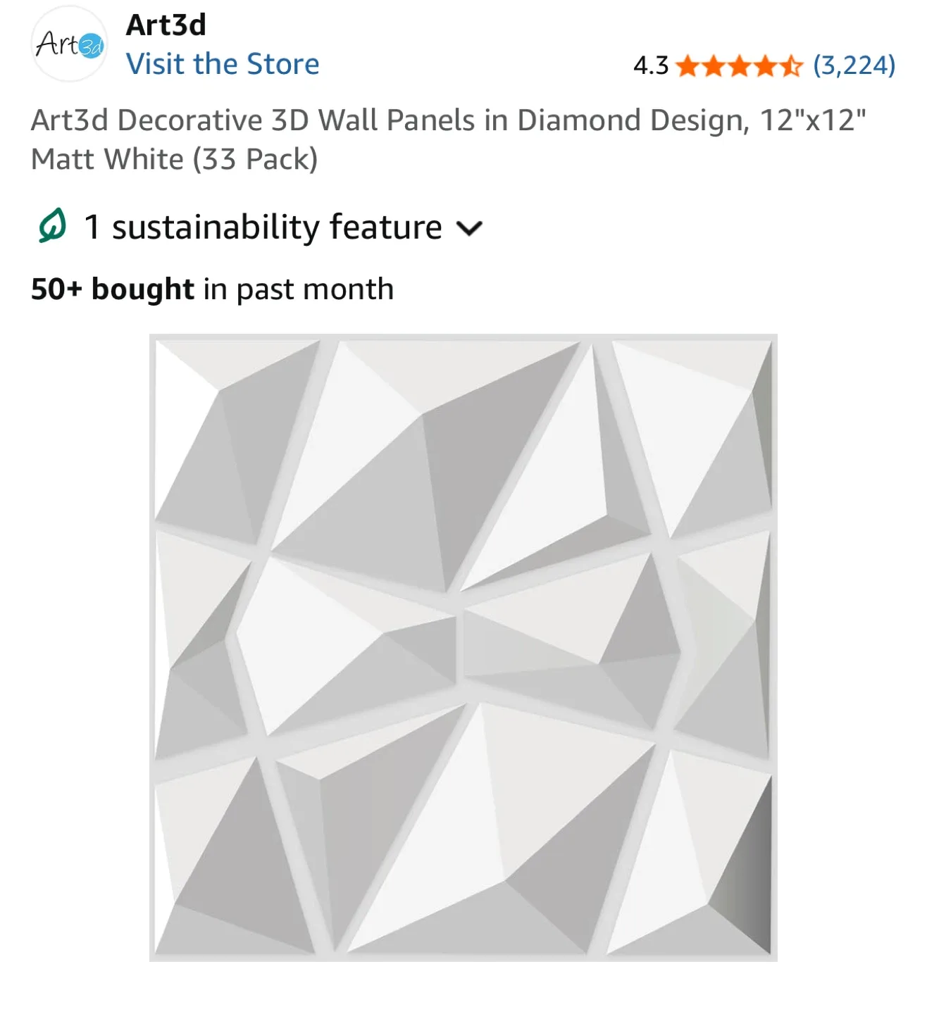 Art3d 3D Diamond Wall Panels 11.8" x 11.8"