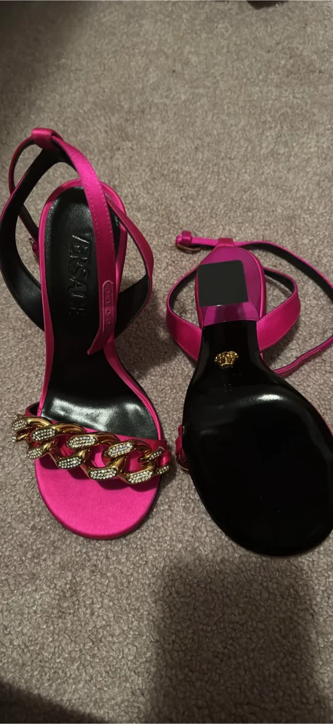 Versace Pink Chain Heels, Size 7 image indicator(3)
