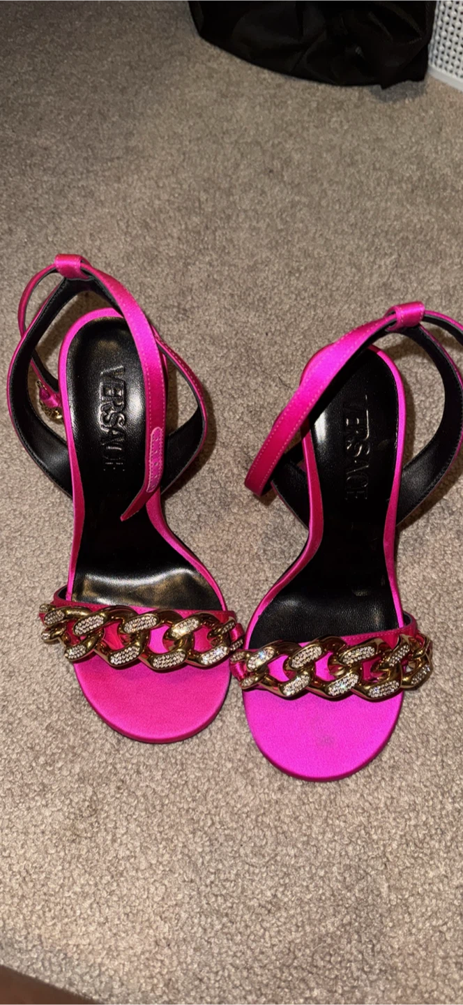 Versace Pink Chain Heels, Size 6