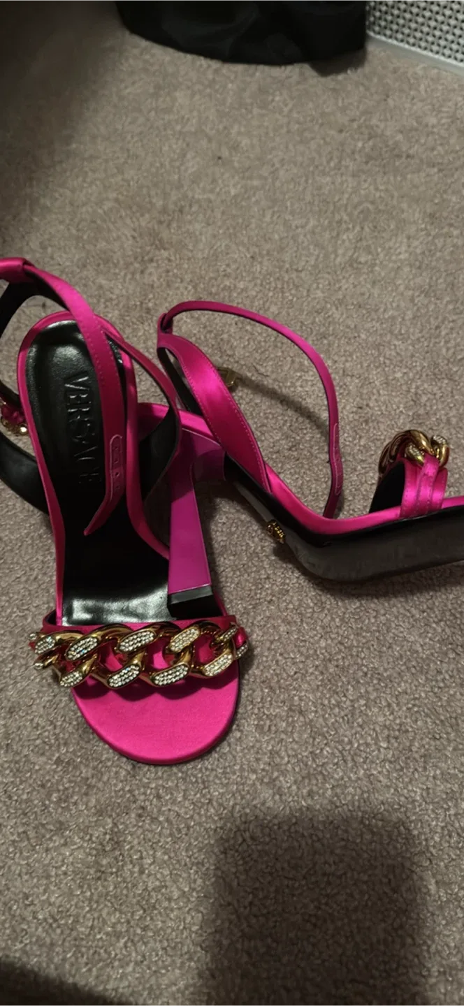 Versace Pink Chain Heels, Size 7 image indicator(2)