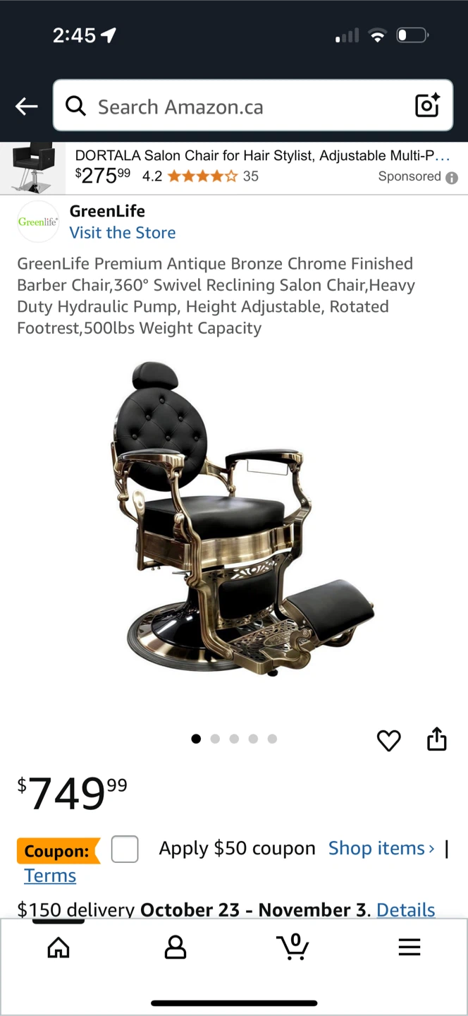 GreenLife Salon Chair - Antique Bronze & Black