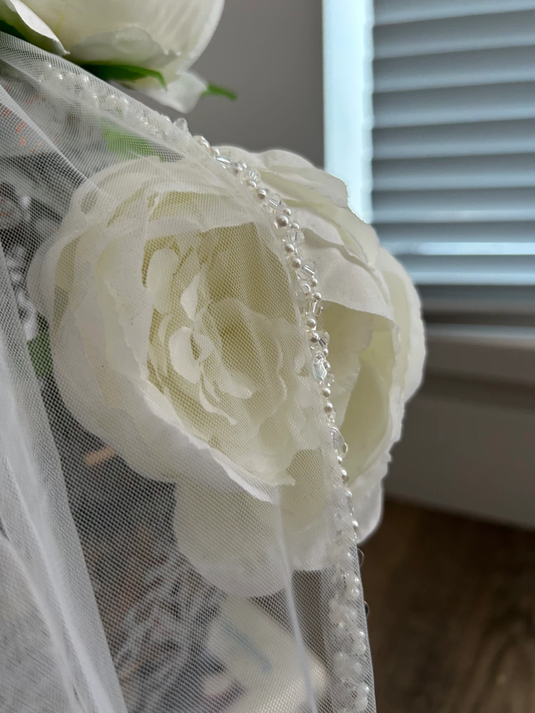 Wedding Veil - White with Beaded Edge - photo 2