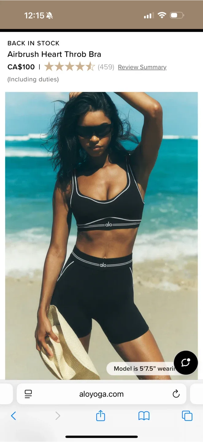 ALO Yoga Airbrush Heart Throb Bra Small Black/White