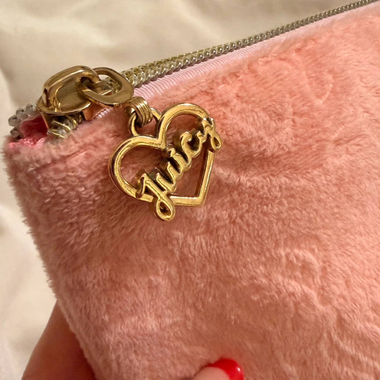 Juicy Couture Pink Velour Large Pouch Cosmetic Bag image indicator(7)