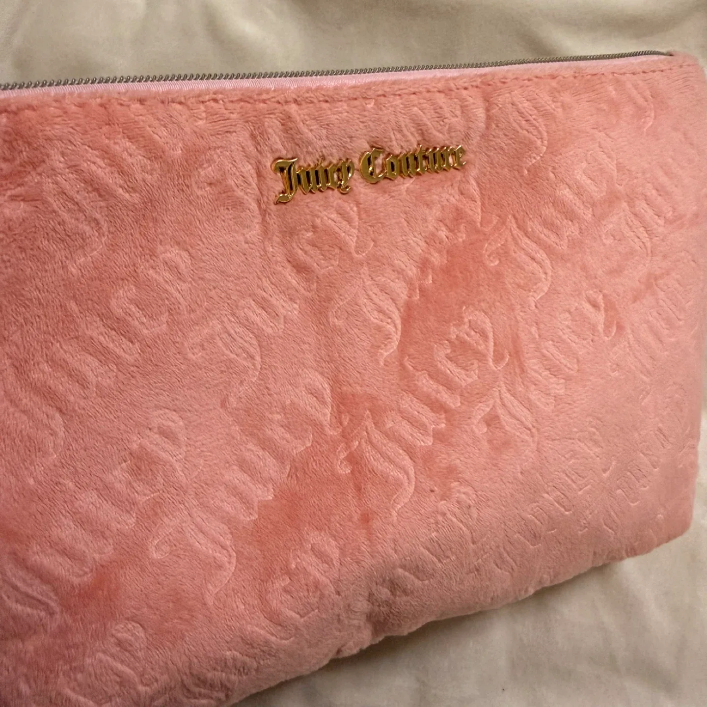 Juicy Couture Pink Velour Large Pouch Cosmetic Bag image indicator(9)