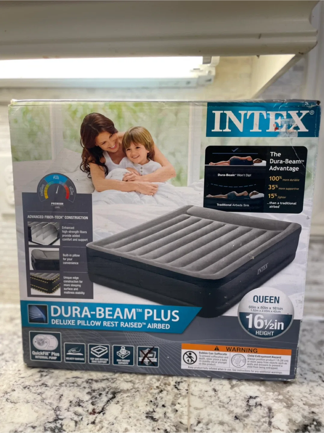 Intex Dura-Beam Plus Deluxe Pillow Rest Raised Airbed Queen thumbnail