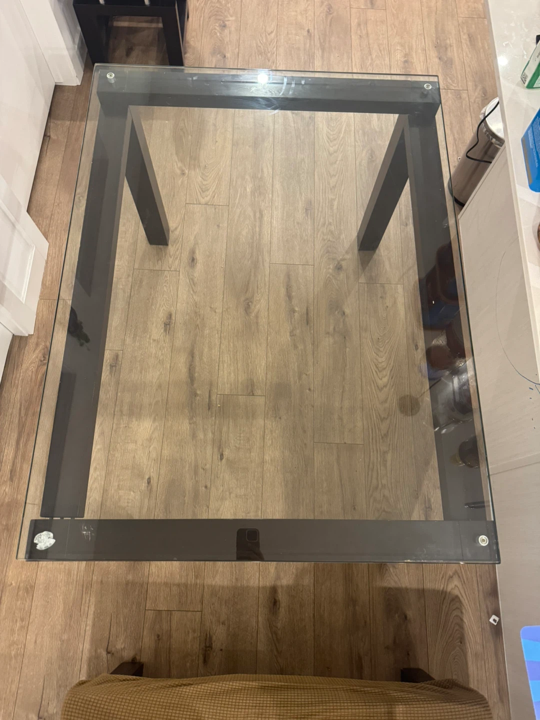 Glass Top Dining Table with chairs and stool
