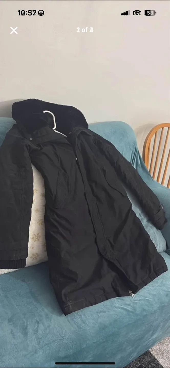 Black Winter Coat with Faux Fur Hood