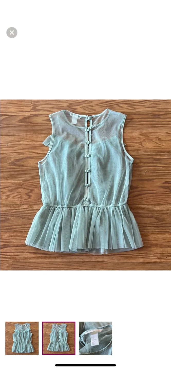 H&M Green Ruffle Top - Size 4 image indicator(2)
