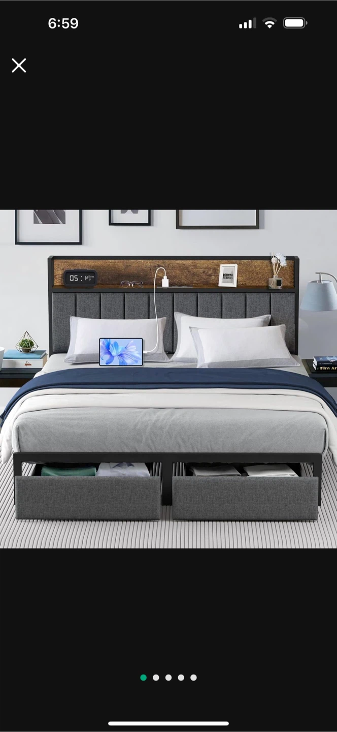 Queen Size Bed Frame with Headboard & Storage Drawers