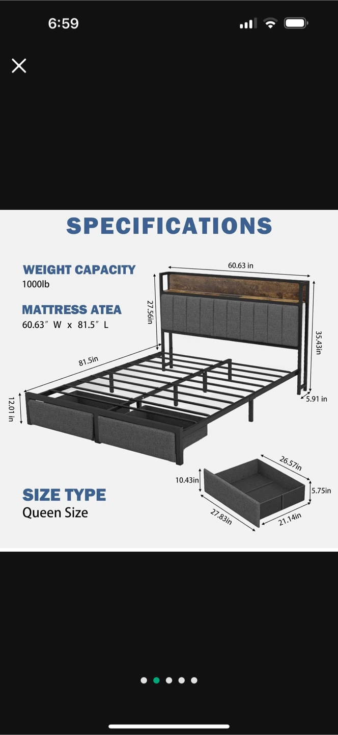 Queen Size Bed Frame with Headboard & Storage Drawers - photo 2