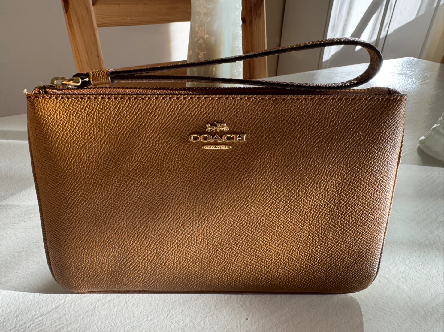 Coach Wristlet - Leather - Light Saddle Color - Large