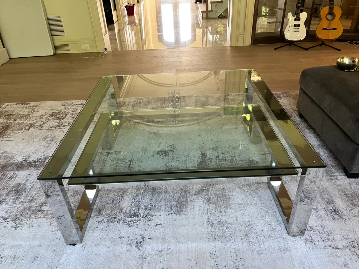 Glass & Chrome Square Coffee Table image indicator(2)