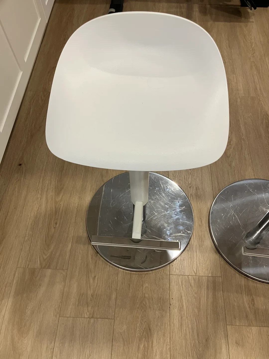 2 IKEA White Bar Stools with Chrome Base image indicator(2)