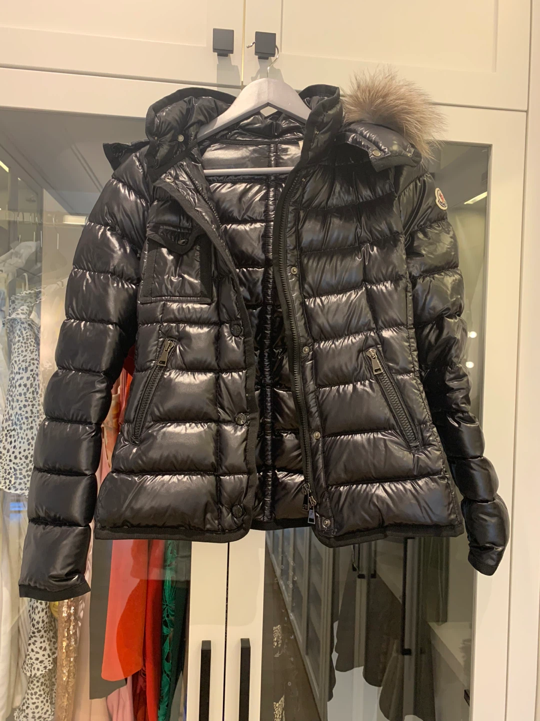 Moncler Black Down Puffer Jacket with Fur Hood