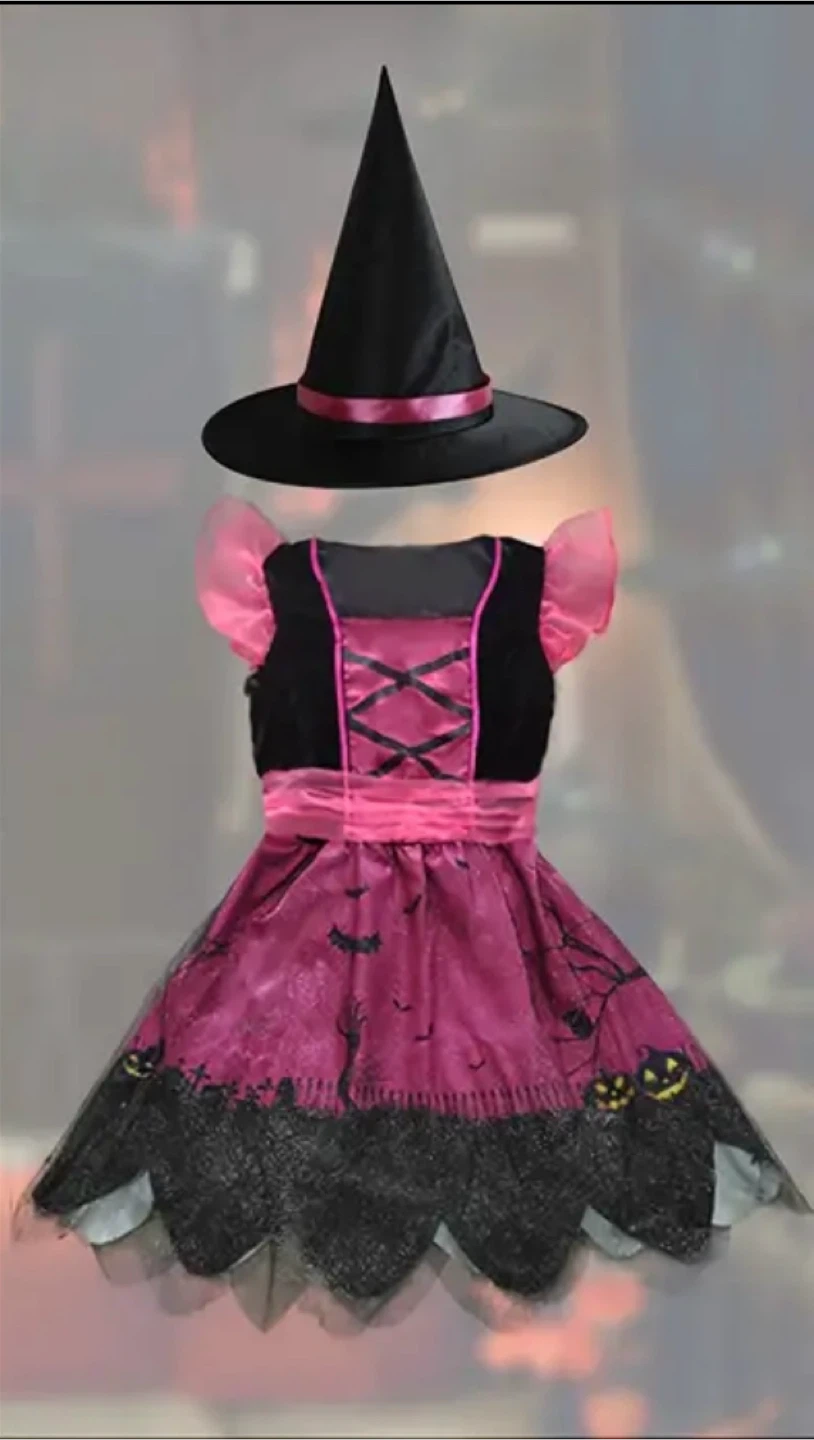 Halloween Witch Costume Dress with Hat - Size 5-6 year