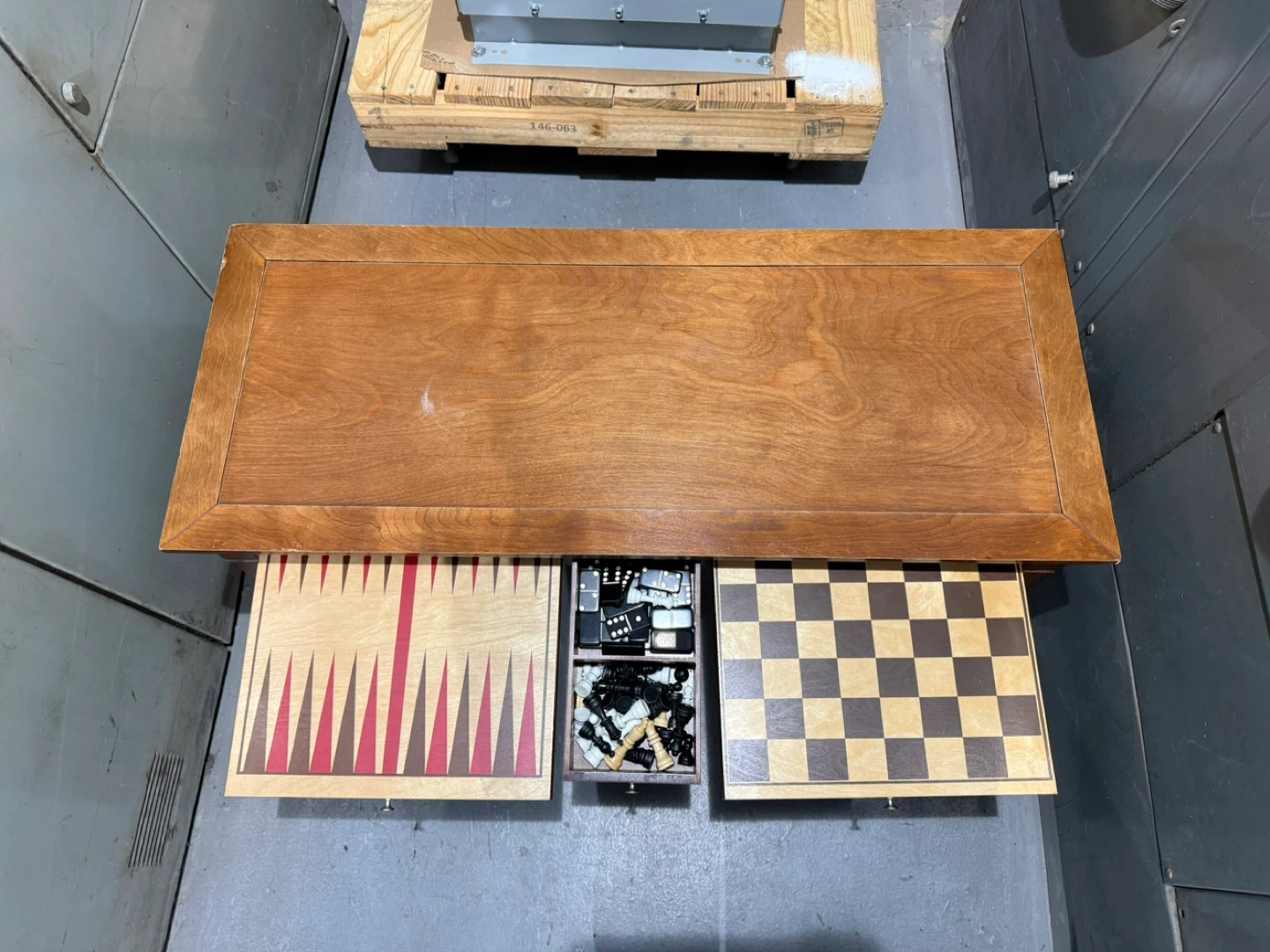 Vintage Game Table with Chess, Checkers, Backgammon