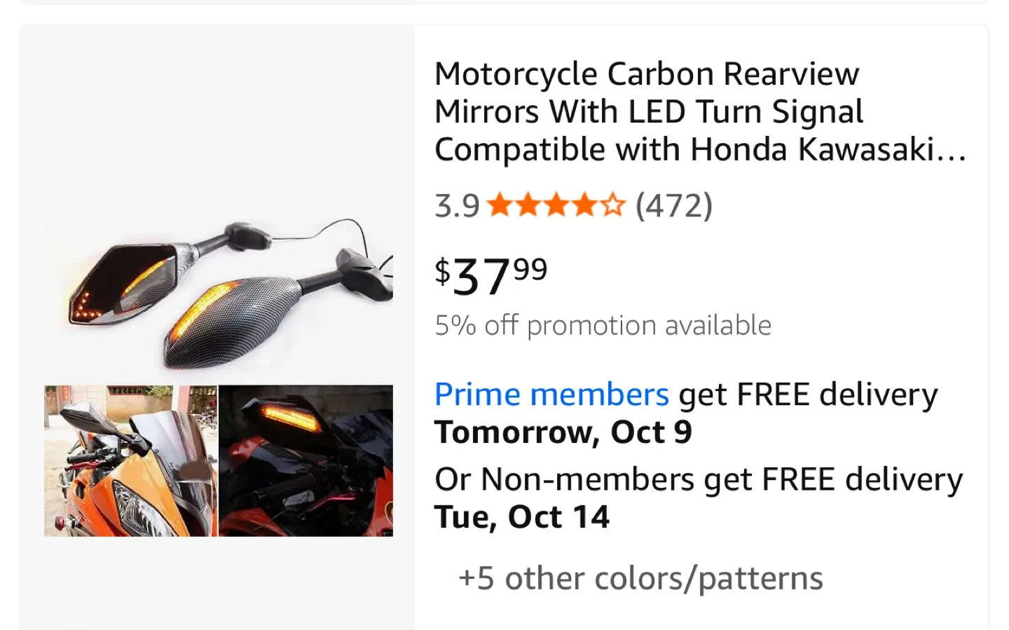 Motorcycle Carbon Rearview Mirrors with LED Turn Signals thumbnail