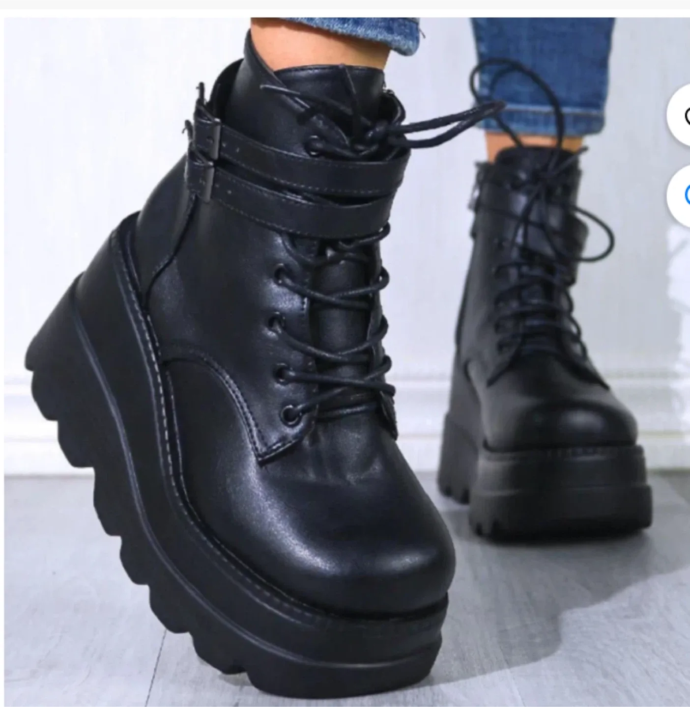 Black Platform Ankle Boots with Buckles thumbnail