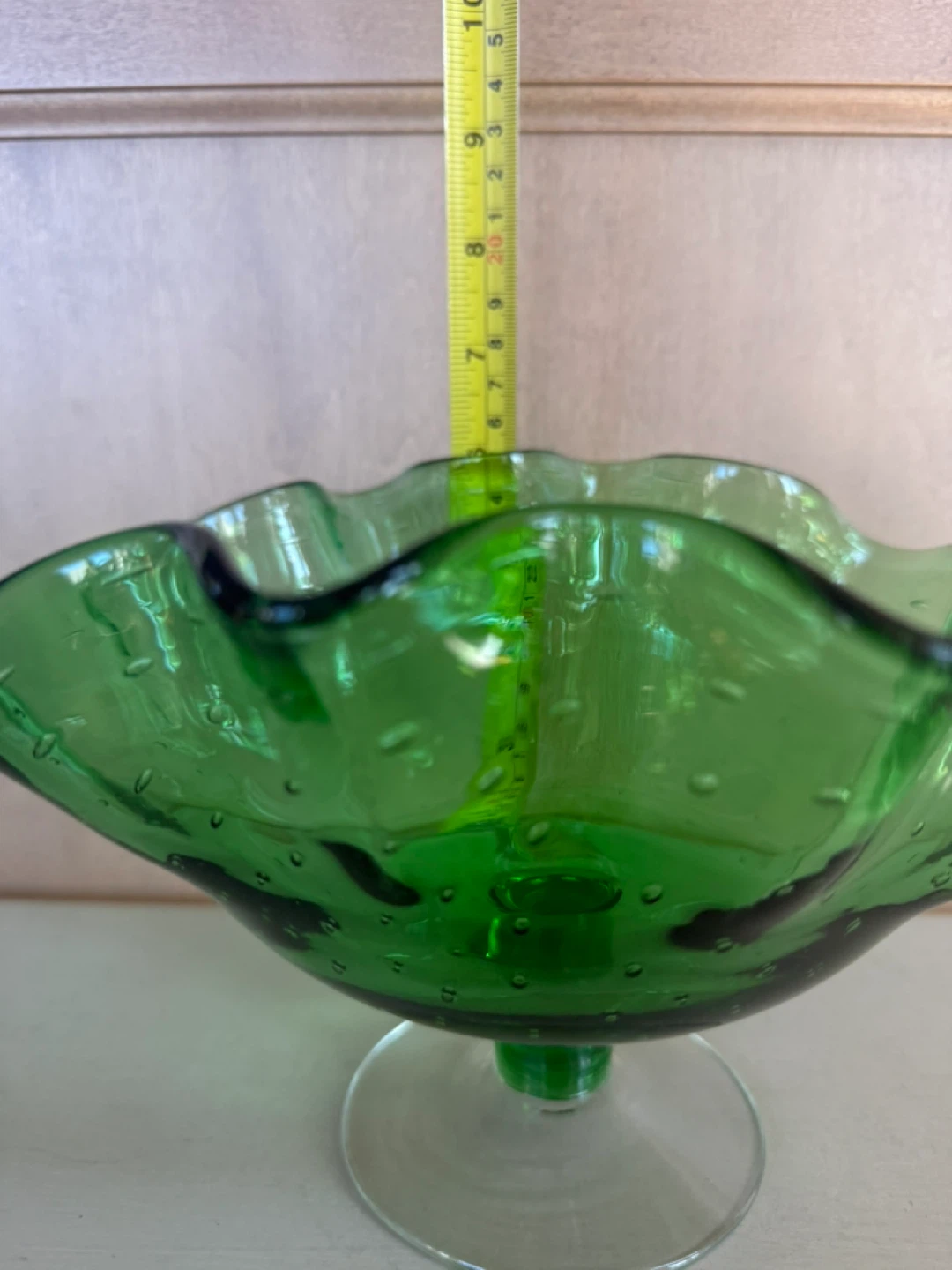 Vintage Green Glass Pedestal Bowl - photo 2