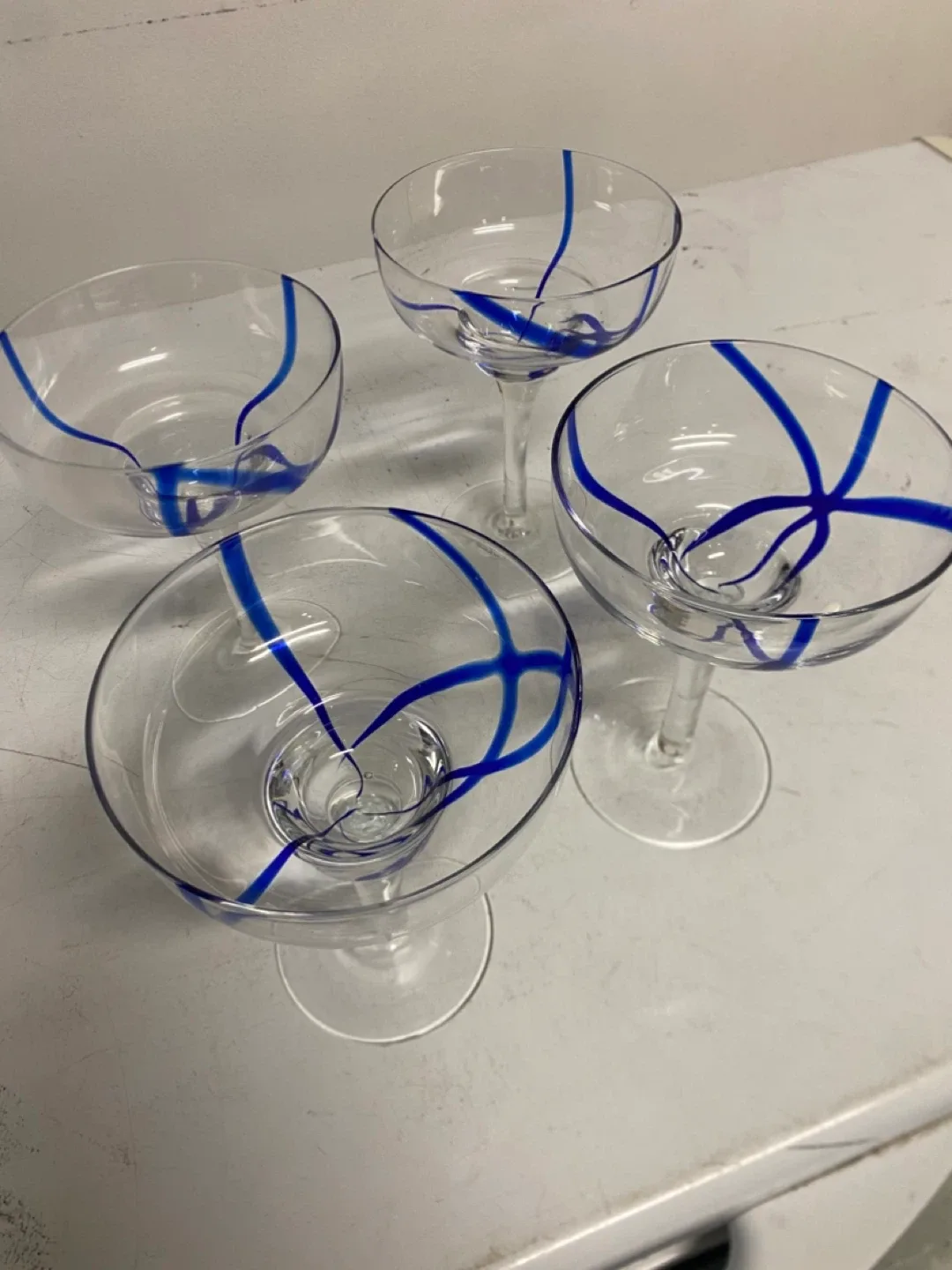Margarita Glasses with Blue Stripes - Very Nice Set of 4 thumbnail