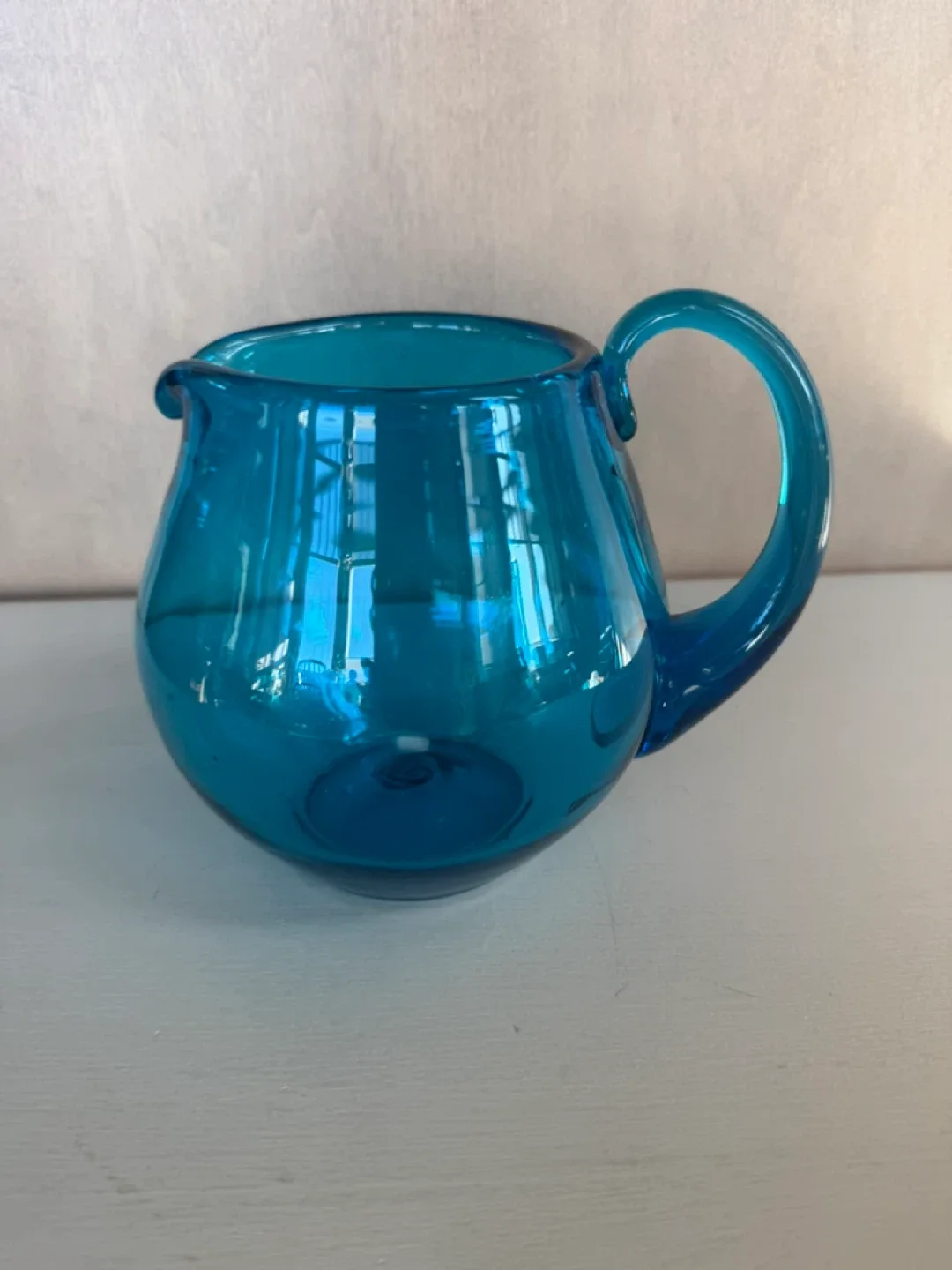 Vintage Teal Blue Glass Pitcher thumbnail