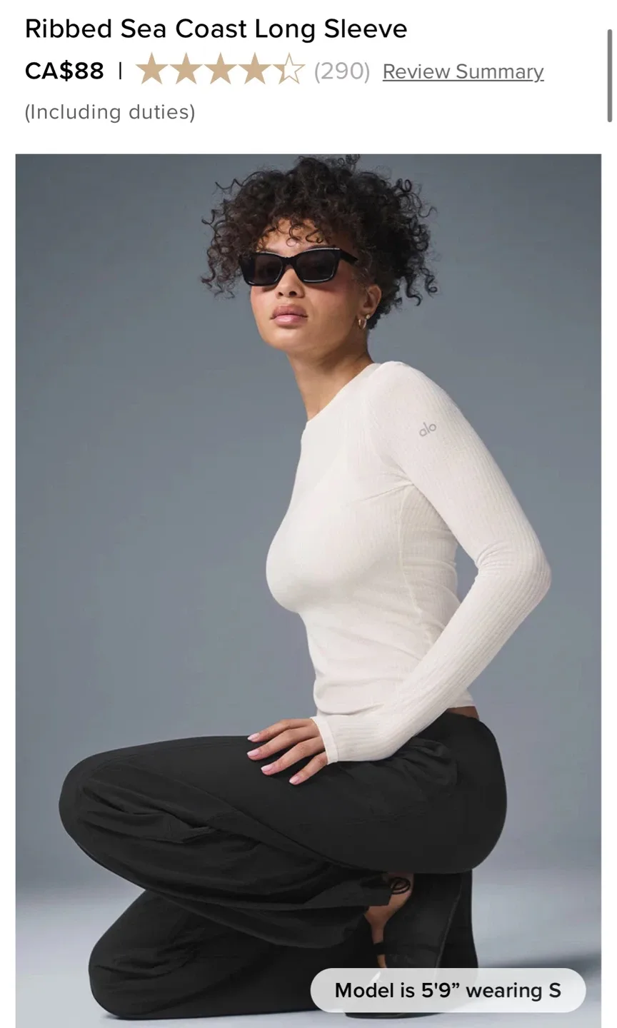 ALO Yoga Ribbed Sea Coast Long Sleeve -Black/White image indicator(8)