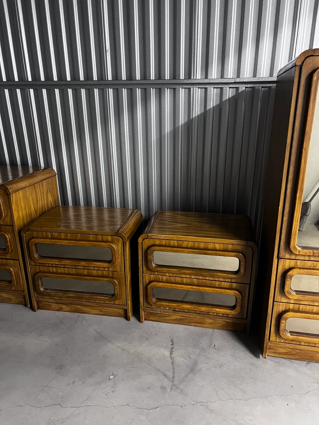 Vintage Wood Bedroom Set - Dresser, Wardrobe, Nightstands image indicator(3)