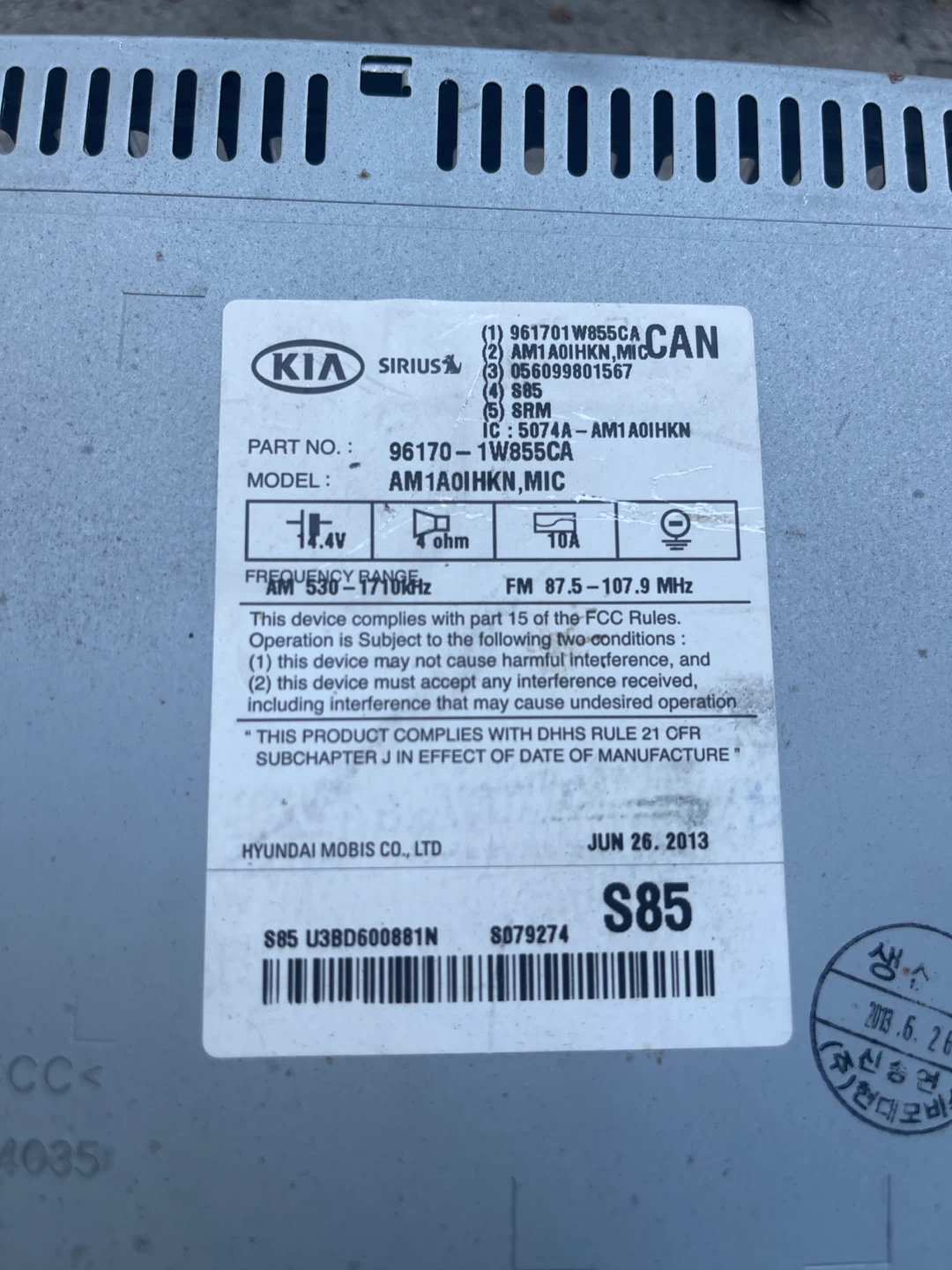 Kia AM1A0IHKN,MIC Car Radio - photo 2
