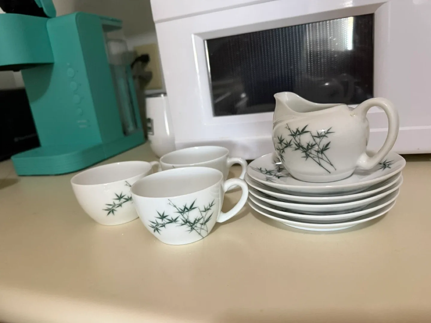 Vintage Bamboo Tea Set - Creamer & Cups thumbnail