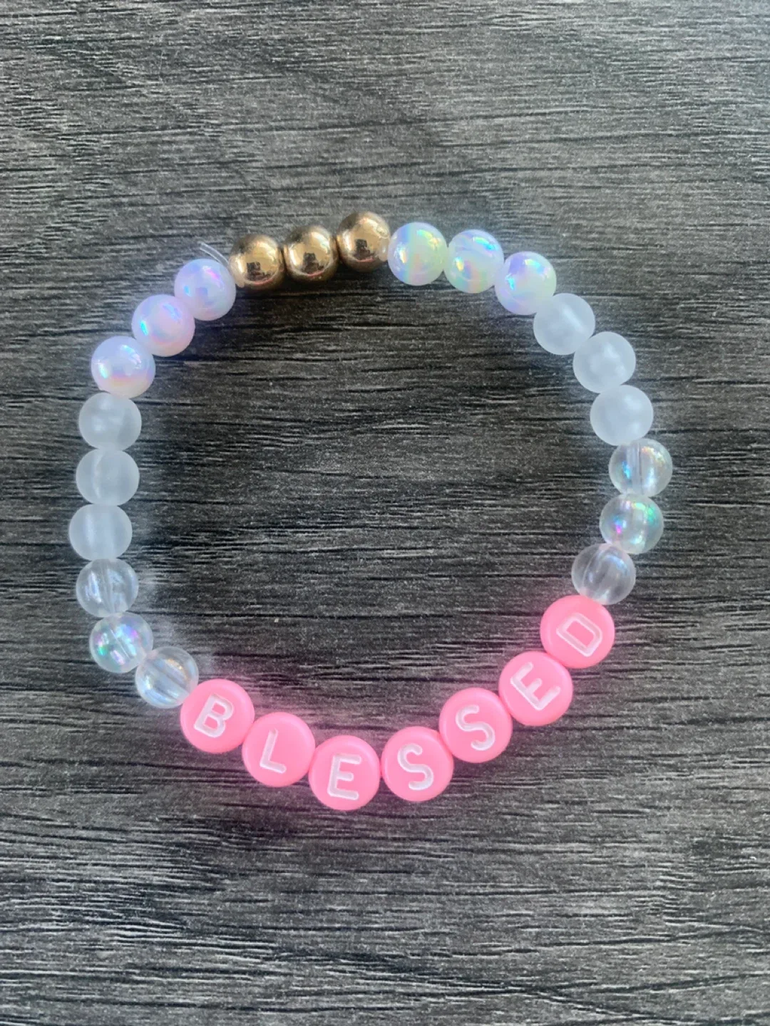 Blessed Beaded Bracelet - Pink, White, Gold thumbnail