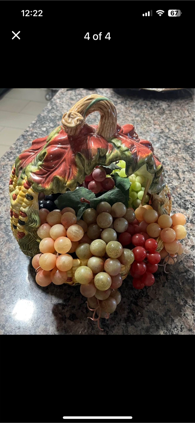 Decorative ceramic basket with Faux Fruit