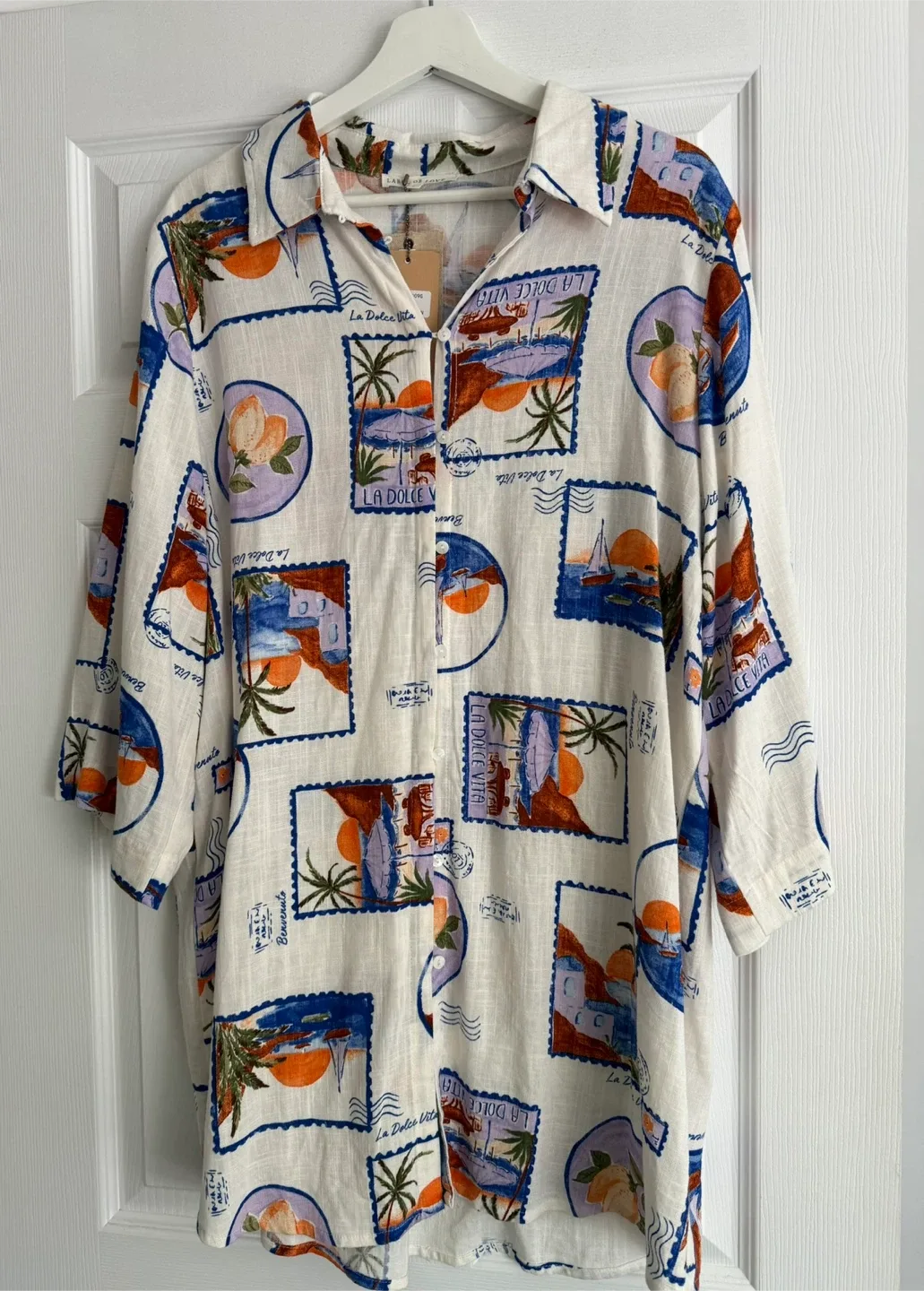 Label of Love 'Blue Moon' Linen Blend Shirt dress- L thumbnail