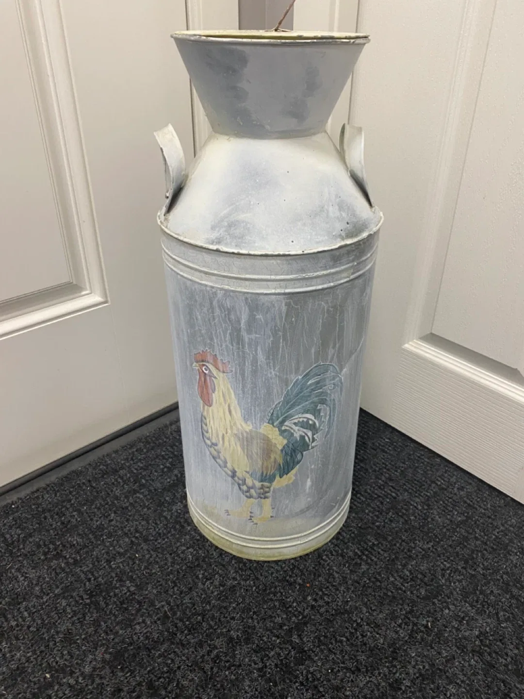 Rustic Decorative Metal Milk Can Style with Rooster Design thumbnail
