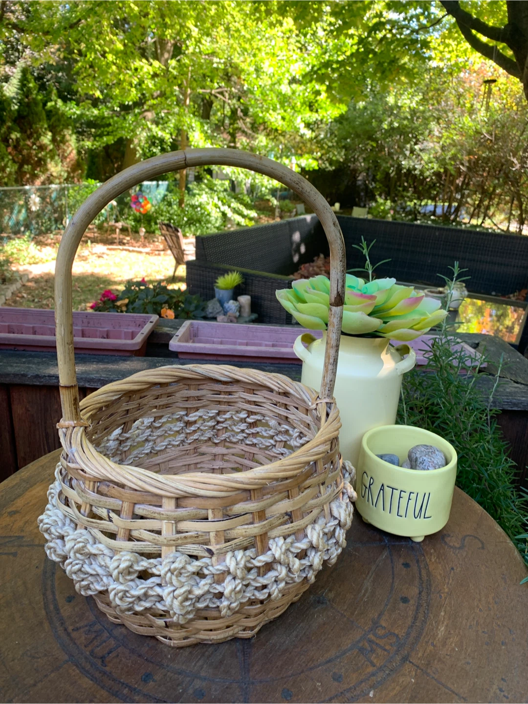 Woven Basket with Bamboo Handle