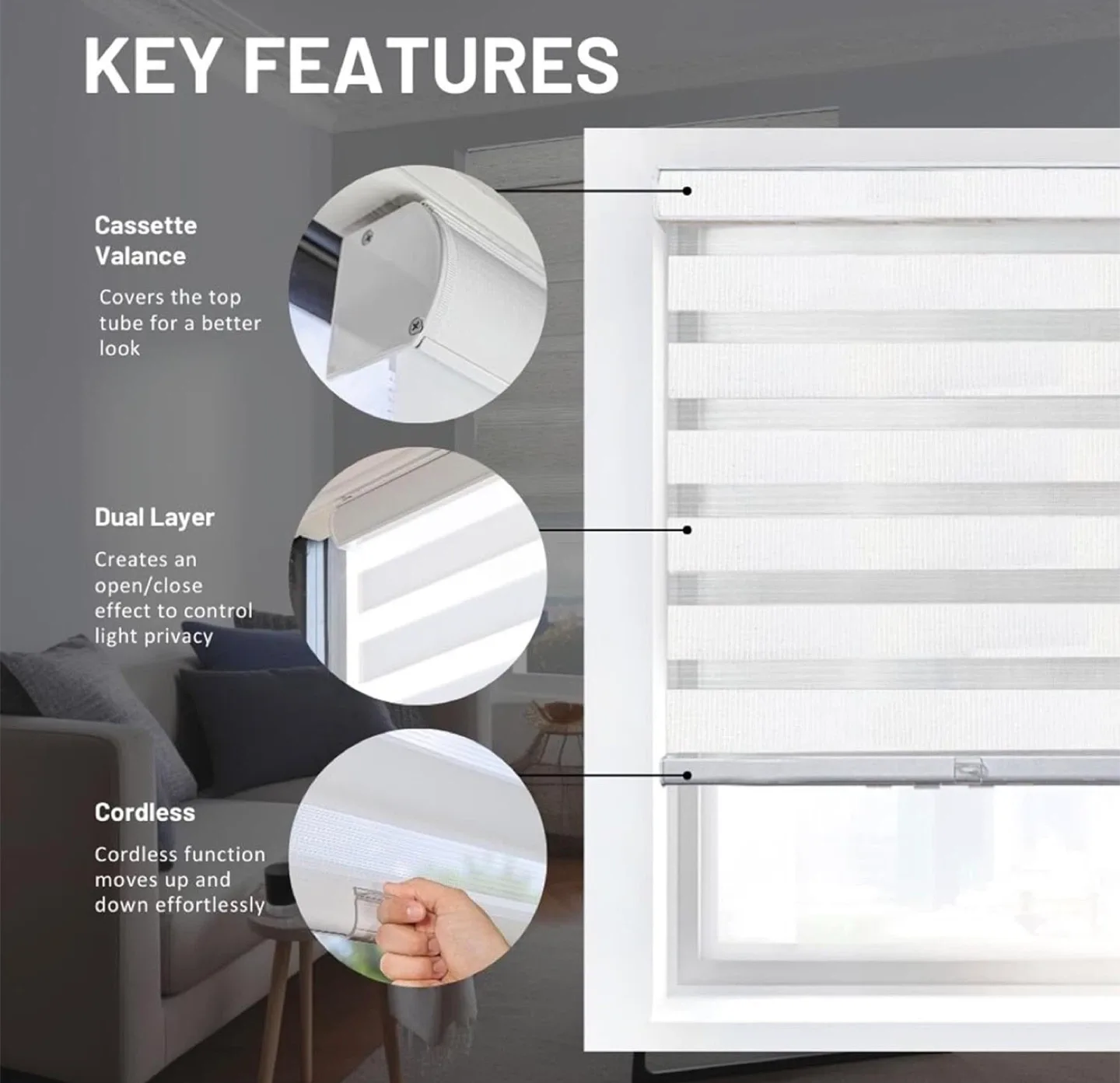 NEW 2X Roller Zebra Blinds, 64" W X 72" H image indicator(7)
