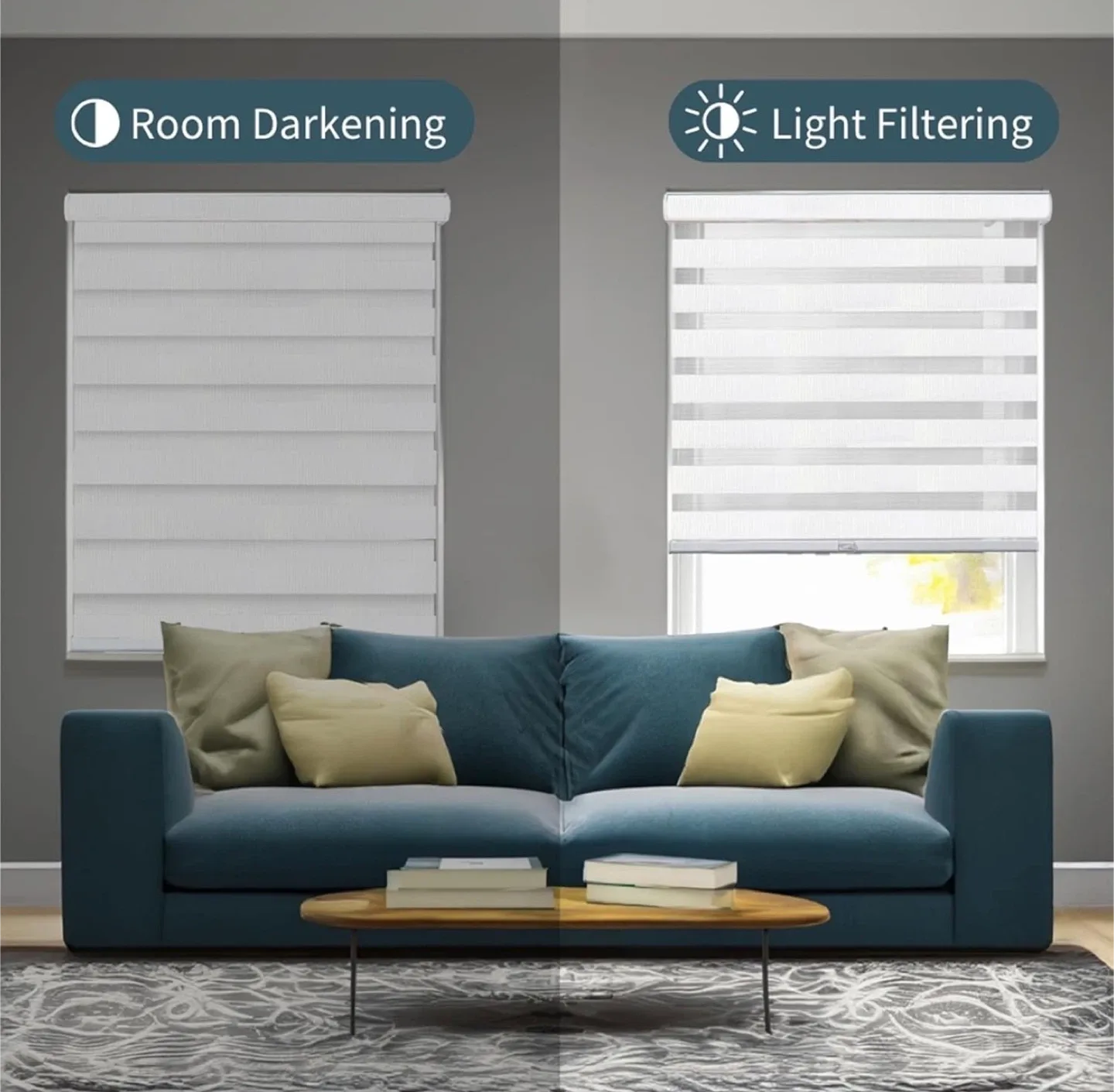 NEW 2X Roller Zebra Blinds, 64" W X 72" H image indicator(8)