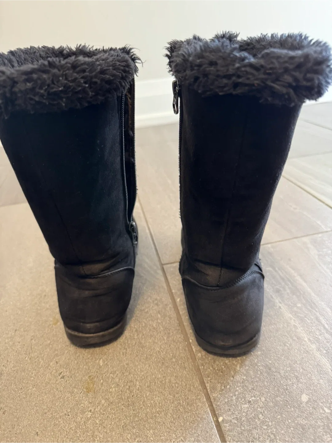 Black Suede Boots with Faux Fur Trim image indicator(2)