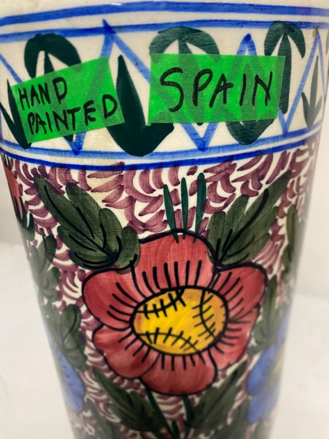 Hand Painted Large Spanish Vase with Floral Design image indicator(2)