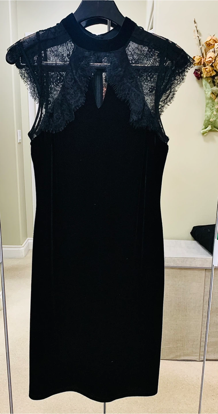 Frank Lyman Velvet & Lace Black Dress - Size 6 - photo 2