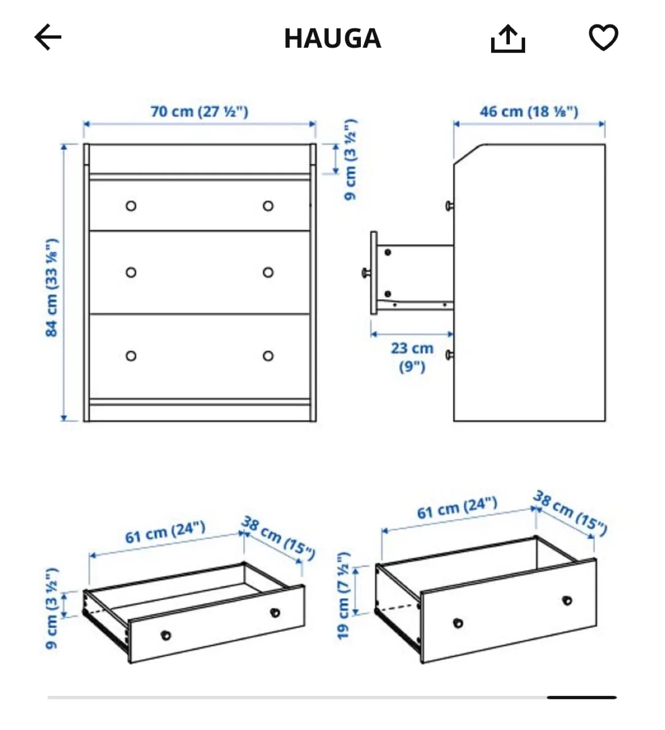IKEA Hauga White 3-Drawer Chest image indicator(2)