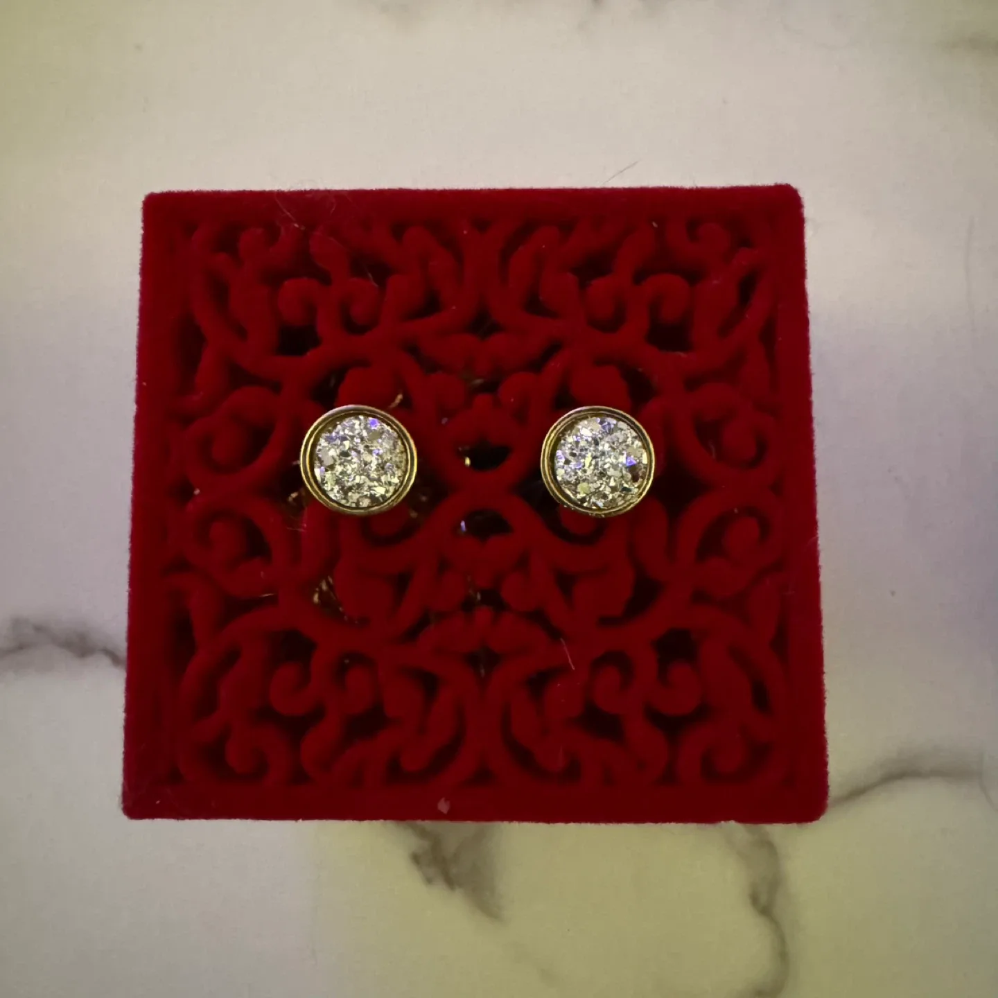 🧡 Druzy Silver Gold Stud Earrings image indicator(6)