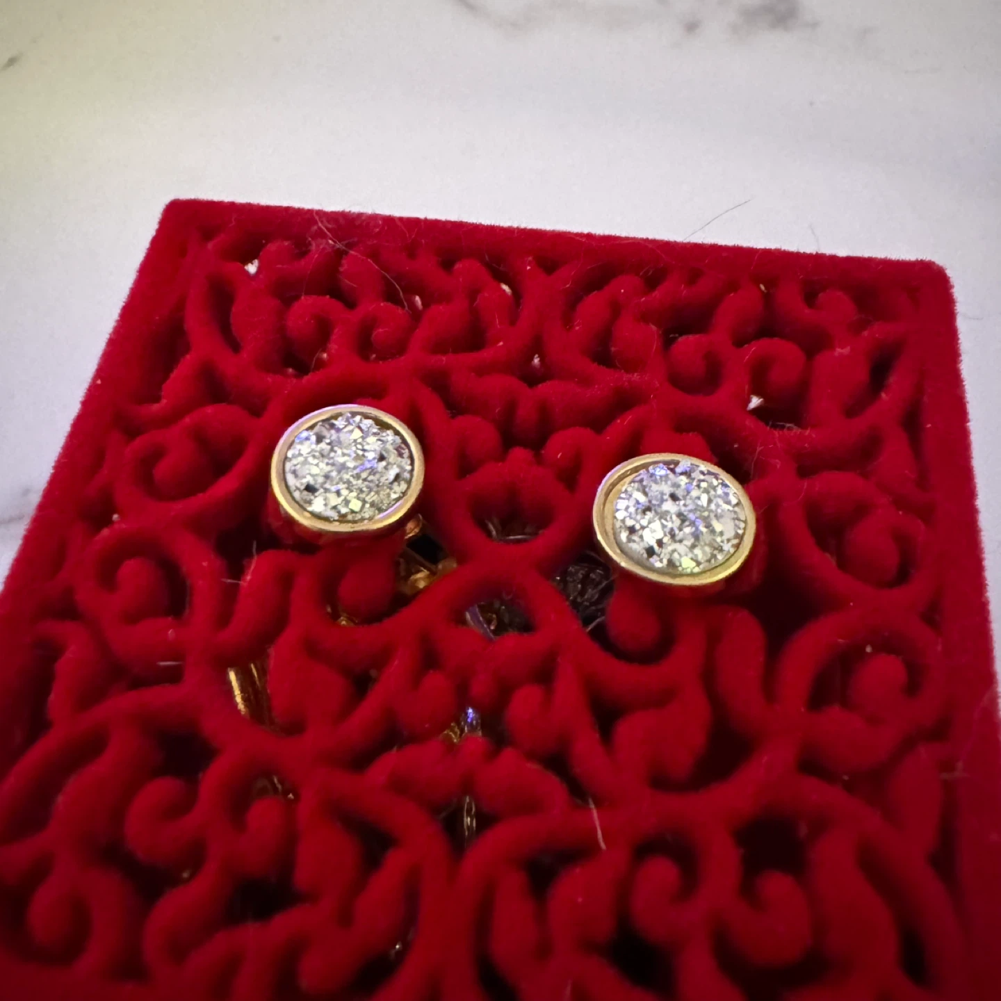 🧡 Druzy Silver Gold Stud Earrings - photo 3