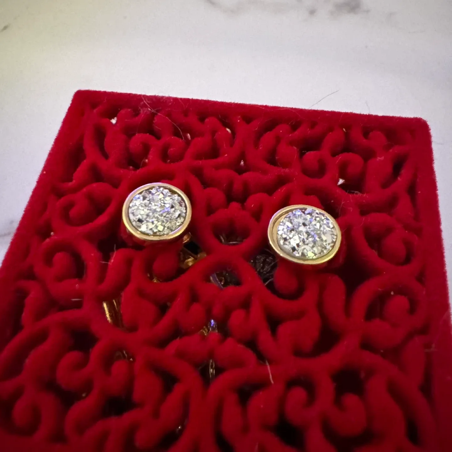 🧡 Druzy Silver Gold Stud Earrings image indicator(3)