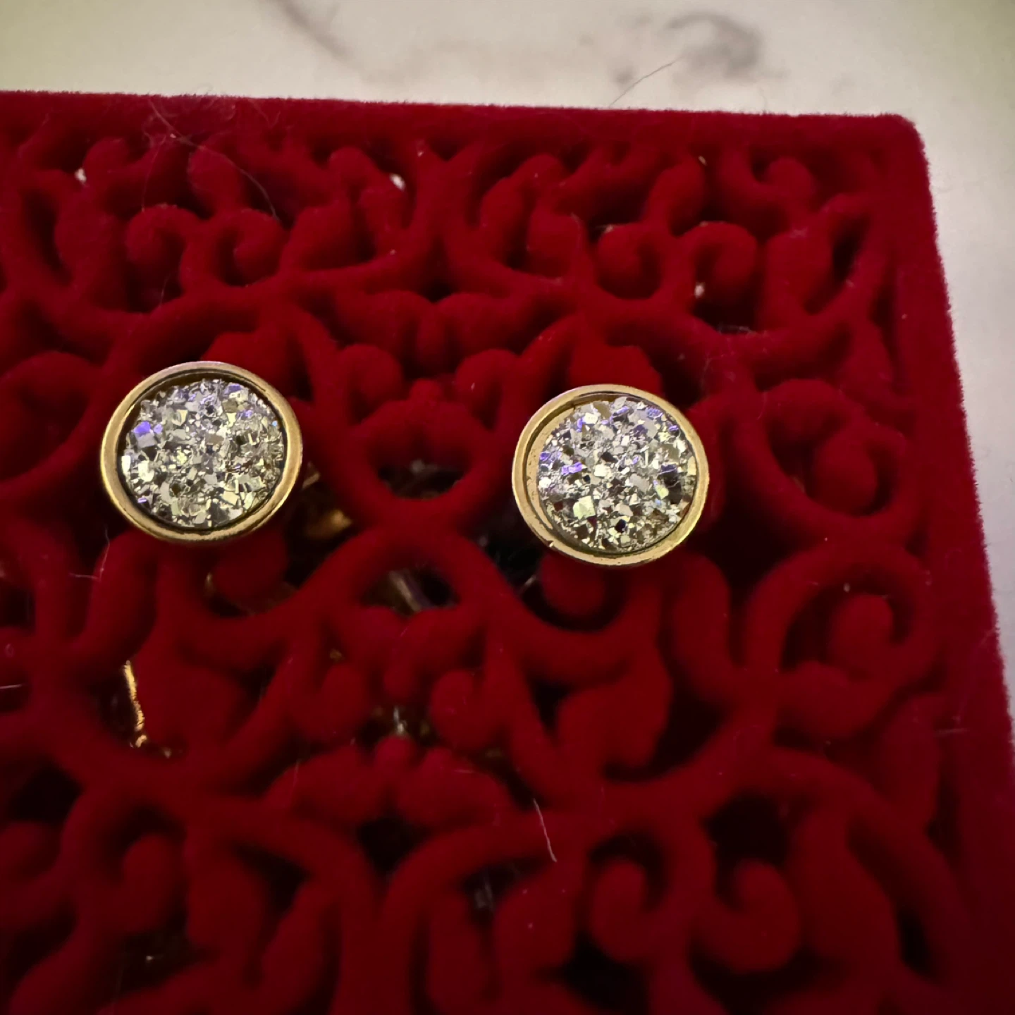 🧡 Druzy Silver Gold Stud Earrings - photo 4