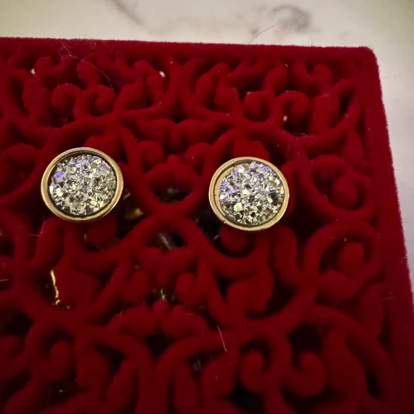 🧡 Druzy Silver Gold Stud Earrings image indicator(4)