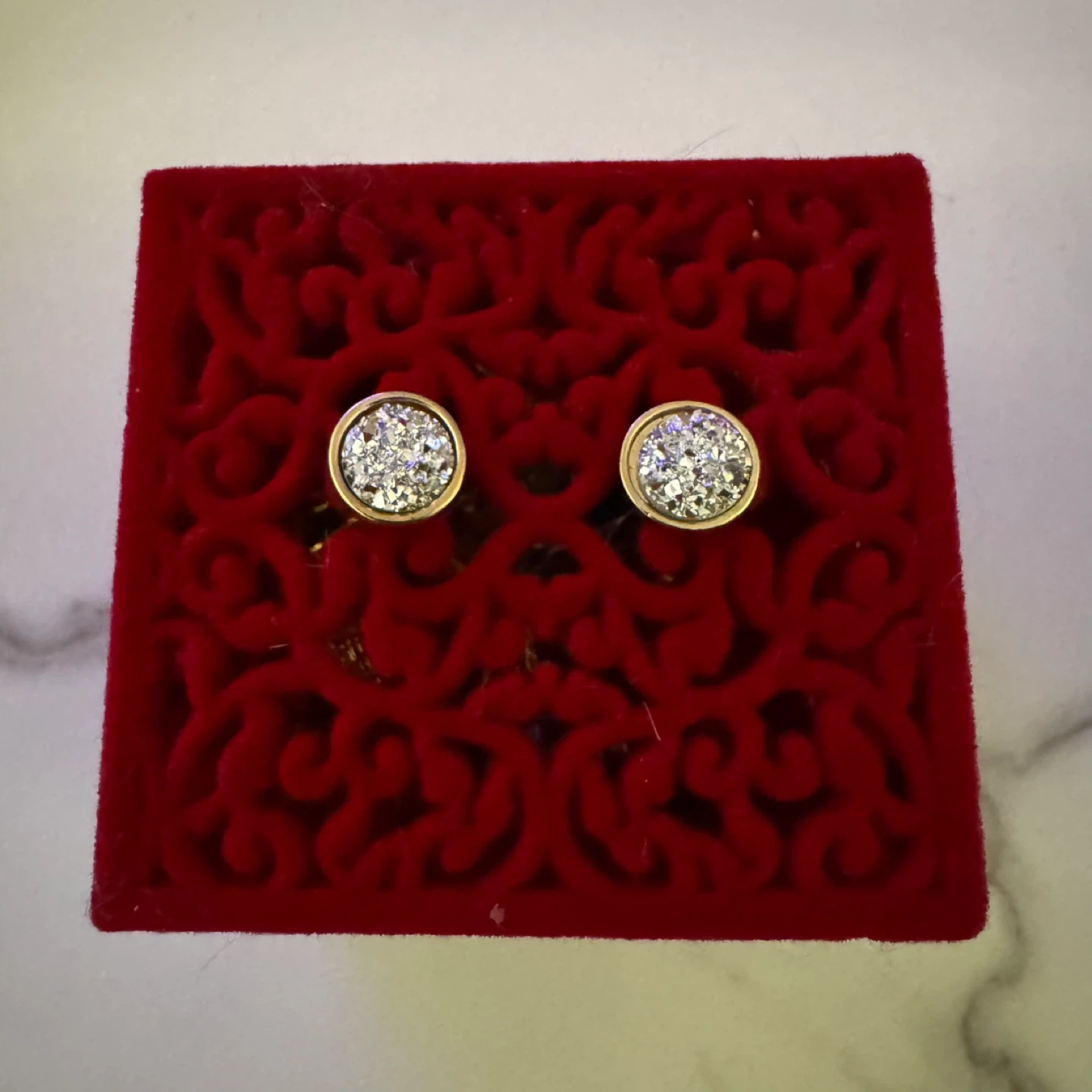 🧡 Druzy Silver Gold Stud Earrings