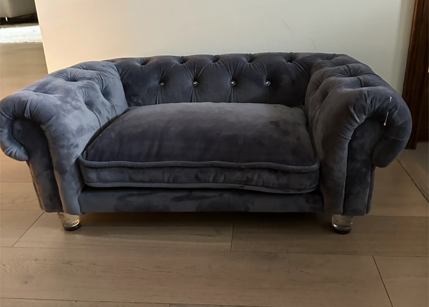 Grey Velvet Chesterfield Style Pet Sofa - photo 2